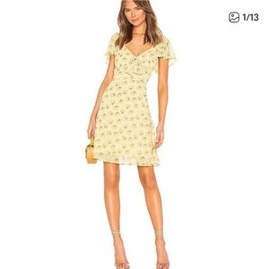 Line & Dot Floral Mini Dress in Yellow
